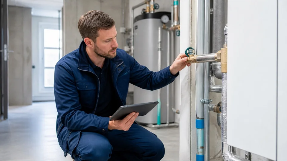 CLYDONIC-FM-Techniker prüft die Gebäudetechnik und dokumentiert den Befund digital
